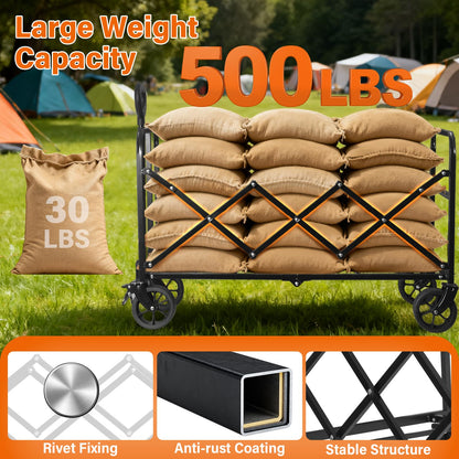 Wagons Carts Foldable — Heavy Duty Collapsible Wagon for Groceries, Apartment Moving & Storage Wagon cart with Wheels Foldable,Portable Folding Wagon for Yard Work, Travel, Shopping,Picnic & Beach