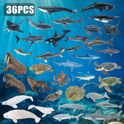 THINKBAY 36PCS Sea Animal Toys with Shark, Whale, Octopus & Other Ocean Animal FigurinesToys for Kids, Ocean Theme Cake Toppers Party Favors Birthday Gift for Boys Girls