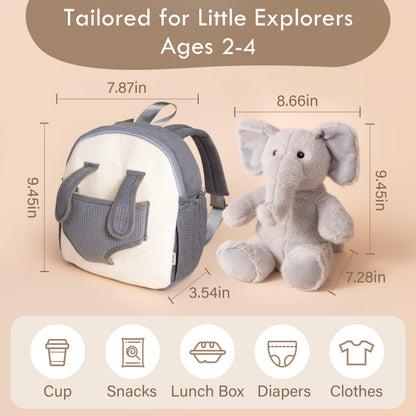 Moonkie Hug & Go™ Elephant Toddler Backpack – Soft Plush Bag with Take-Along Toy for Boys Aged 2–4 | Ideal for Daycare, Travel & Birthday Gifts