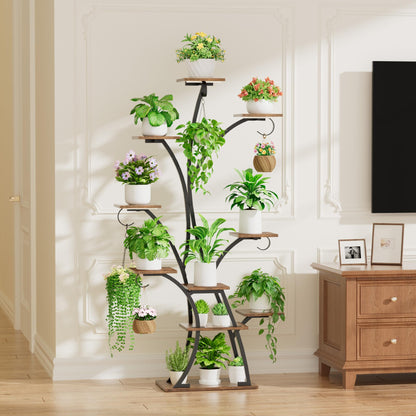 Plant Stand Indoor with Grow Lights - Lighted Plant Shelf Indoor, 64" Tall Corner Plant Stands for Indoor Growing, 10 Tier Flower Display Shelf, Large Tree-Shaped Holder for Home, Living Room, Black