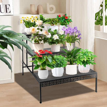Meyoppm 3 Tier Metal Plant Stand, Ladder Flower Pot Holder Plant Stands, Tiered Plant Stand Outdoor Storage Organizer Rack for Home Garden Patio Balcony