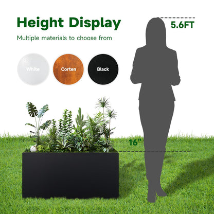 GZLVSOW Galvanized Steel Planter Black Metal Outdoor Planter 32" L x 12" W x 16" H Metal Heavy Planters Box Indoor & Outdoor, Commercial & Residential (32 x 12 x 16,Black)