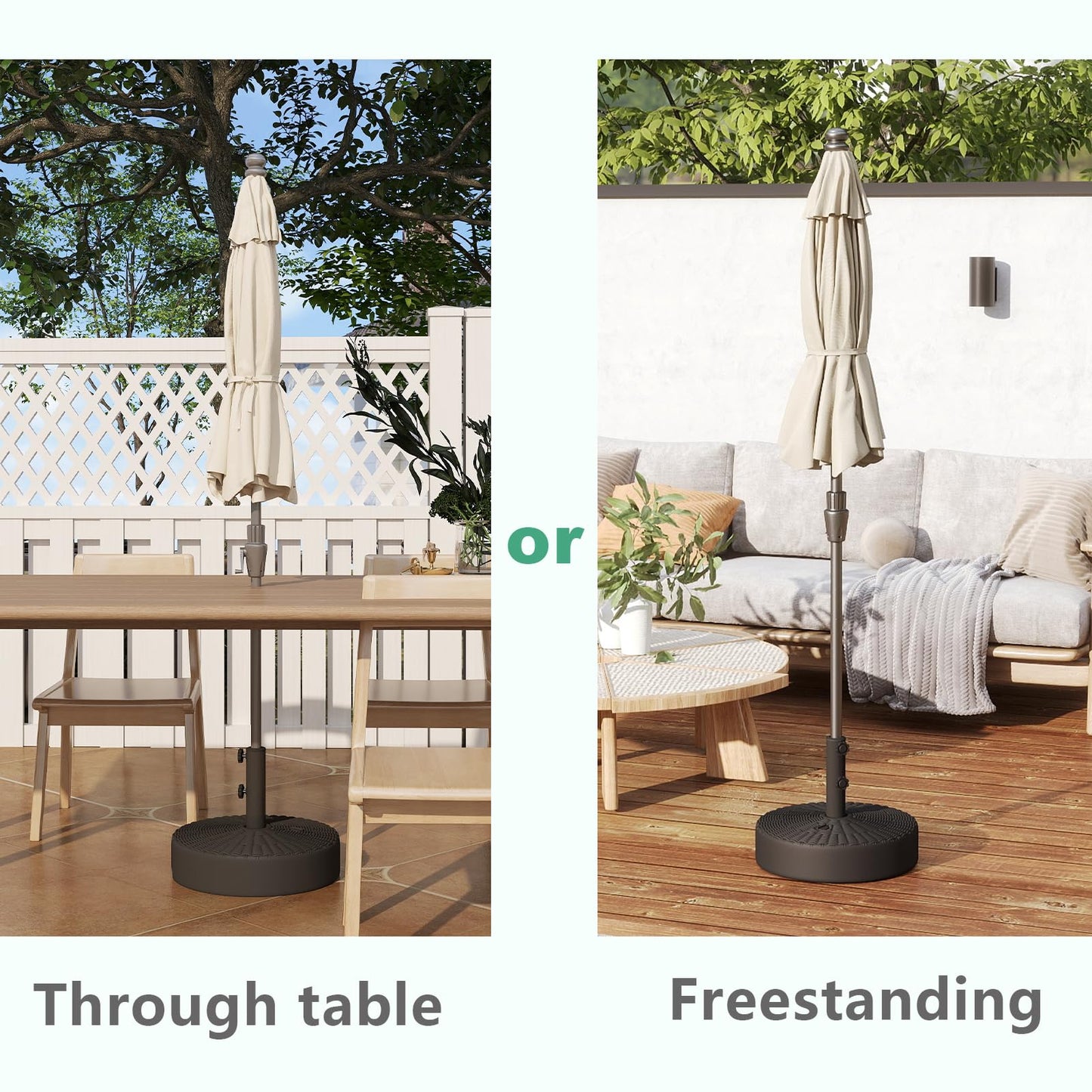 Helios&Hestia 88 lb Heavy Duty Round Plastic Water and Sand Fillable Outdoor Umbrella Base Stand Weight for Patio Market Table Umbrella, Black