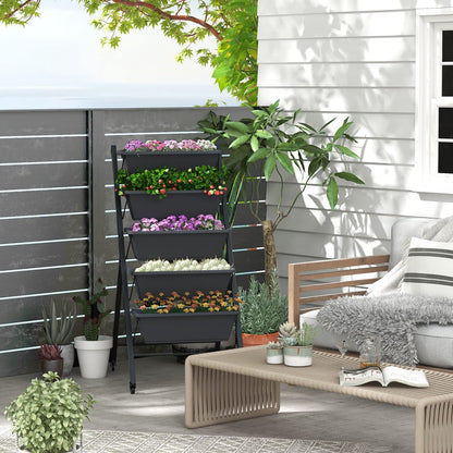 DREAMADE Vertical Garden Bed with Wheels, 5 Tier Raised Garden Bed w/Removable Planter Boxes, Lockable Wheels, Drainage Holes, Rolling Vertical Planter for Herb Vegetable Flower, Outdoor Patio Balcony