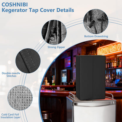 COSHNIBI Kegerator Beer Tower Cover,Waterproof and Dustproof Kegerator Tap Covers with Insulation Layer for Single or Double Tap Draft Tower,10.23"L x 6.69"W x 18.11"H,Black(Cover Only)