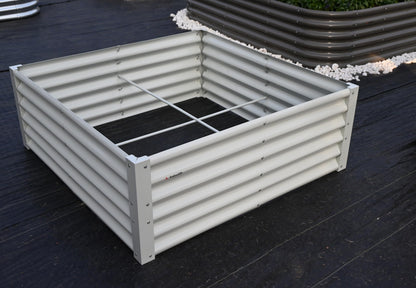 A ANLEOLIFE Set of 12 18 Inch Tall Raised Garden Beds Kit, L-Shaped, Square & Rectangular Metal Planters for Flexible Backyard Layouts, Antique White