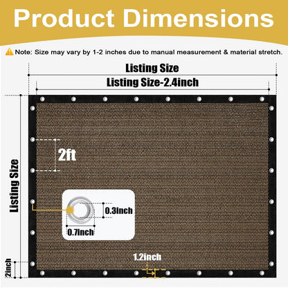 Shade&Beyond 90% Sun Shade Cloth with Grommets, 8' X 12' Pergola Shade Cover Canopy, Mesh Tarp Sun Screens for Patio, Outdoor, Garden, Backyard, Mocha