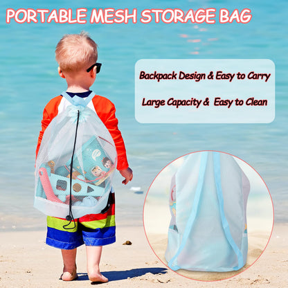 LUCKFUTURE Beach Toys, 25 Pcs Sand Toys Set for Kids Including Water Gun, Sifting Funnel, Bucket, Watering Can, Sand Molds & Mesh Beach Toy Bag, Sandbox Toys for Toddlers 3-12