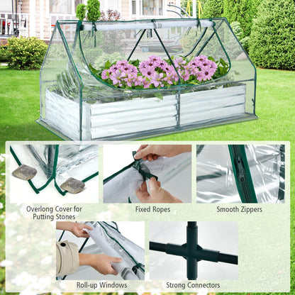 Giantex Galvanized Steel Raised Garden Bed with Mini Greenhouse, Outdoor Metal Planter Box Kit with Large Roll-up PVC Cover, 71"x 35.5"x 36" Planter Raised Bed for Growing Flower Herb Vegetable Fruit