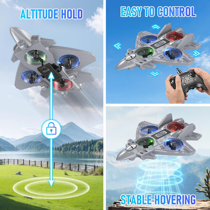 RC Plane Remote Control Airplane Drone for Kids Ages 8+, RC Planes Foam Airplanes for Adults Kids, Fighter Jet Toy with Lights 360°Flip and 3 Speed Modes, Airplane Toys Gifts for Teenage Boys