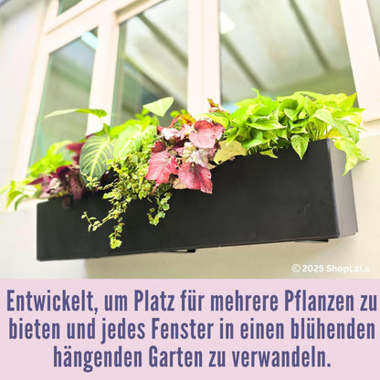 LaLaGreen Planter Boxes Outdoor (40 Inch, 1 Pack) Large Rectangular Self Watering System, Black Window Flower Boxes with Bracket Vertical Plant Container Wall Mount Indoor Succulent Herb Garden Home