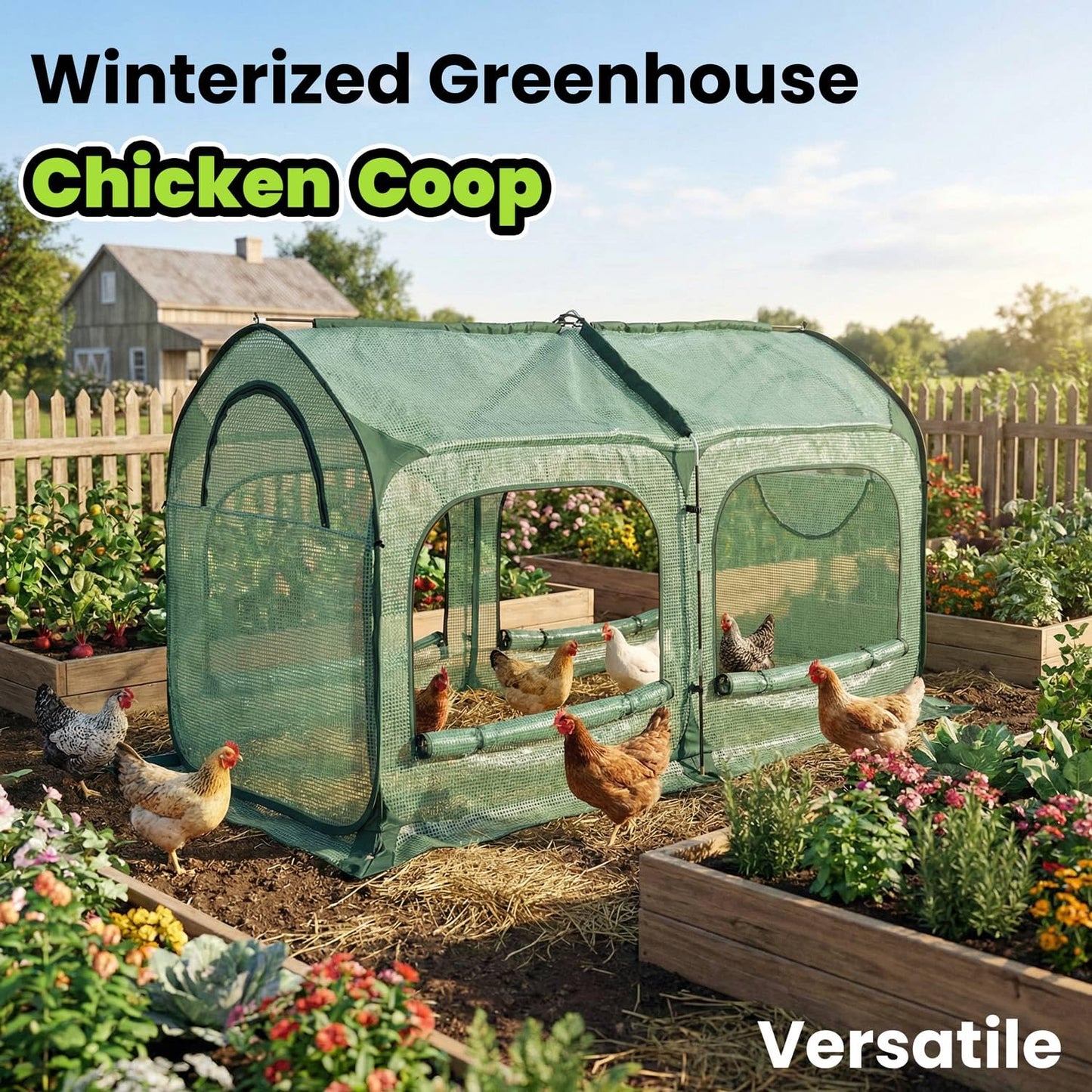 Pop up Greenhouse Tent Cover Tunnel Plant House,Large Gardening Flower Sunshine Room with Mesh Windows,Backyard PE Cover for Cold Frost Protector with Stakes and Rope Guys (Large Size)