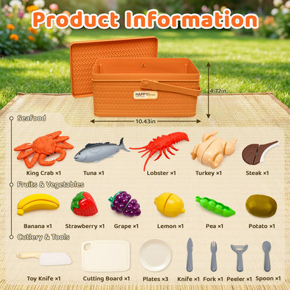 22pcs Play Seafood Cut Toys Set for Kids Play Kitchen, Montessori Toddler Kitchen Playset with Toy Food & Fake Fruit, Kitchen Set for Kids & Toddler Cutting Set, Kitchen Toys for Boys Girls Ages 3 4 5