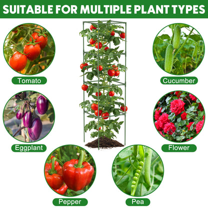 Unves 3 Pack Tomato Cage for Garden, 16" W x 66" H Square Tomato Trellis Plant Support Frame with 50 Pcs Plant Clips, Suitable for Climbing Vegetables, Flowers, and Fruits
