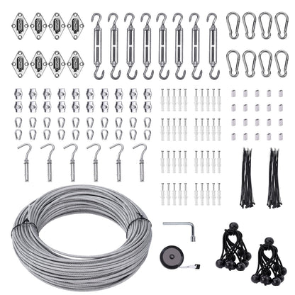Unicaravan Shade Sail Hardware Kit 6 inch with 131FT 1/8" Wire Rope Kit for Triangle Rectangle Sun Shade Sail Outdoor Installation turnbuckles for Cables Wire for Outdoor,Garden,Kitchen,Craft,243PCS