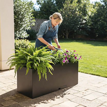 Greens Word Large Galvanized Steel Planter Box for Indoor/Outdoor Use – 36.2" L x15.7 W x12.2 H, Black Powder Coated Heavy-Duty Metal Flower Pot