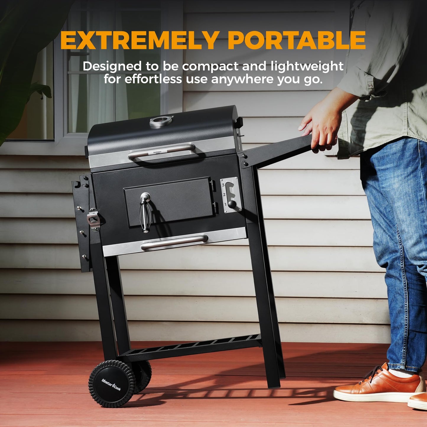 MASTER COOK Charcoal Grills with Two Foldable Side Tables, 353 Sq.In Cooking Area Outdoor Smoke Barbecue bbq Grill for Camping, Backyard Party, Patio, Picnic, Garden, Black,18"D x 43"W x 37"H