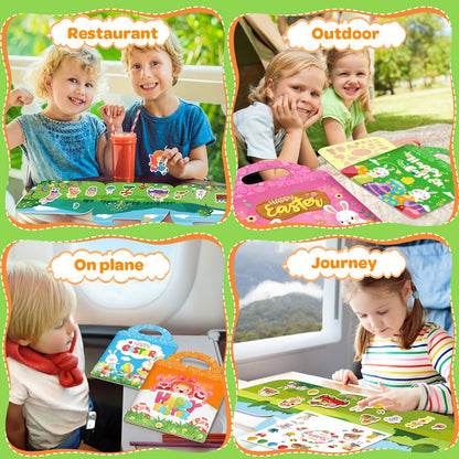 4 Sets Easter Reusable Sticker Books for Kids 2-4, Activities Books for Toddlers 1-3, Arts and Crafts Removable Jelly Stickers for Girls Boys, Travel Toys Holiday Gifts Easter Basket Stuffers