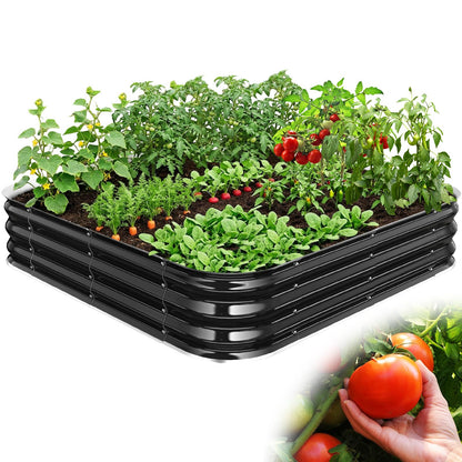 FCCRETA Galvanized Raised Garden Bed for Gardening, 4x4x1ft Large Square Metal Planter Boxes Outdoor for Vegetable,Flower,Herb,Modular Above Ground Growing Container,Black, Easy Assembly