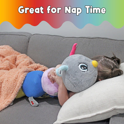 MEAVIA Cuddlebug Caterpillar Body Pillow Sensory Snuggle Vibrating Plush, 35” Jumbo Stuffed Toy, FEELix Collection