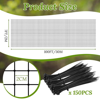Woanger 3 Pack Deer Fence Netting Bird Netting Garden Net with 150 Pcs Cable Ties for Bird Protect Plants, Vegetables Against Birds Fruit Trees Deer Squirrel Rabbit and Other Animals (Black,7x100 ft)