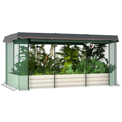 Outsunny 7.3 x 3.4 x 1 ft Galvanized Raised Garden Bed with Crop Cage Plant Protection Net and Shade Cloth Roof, Metal Planter Box with Cover for Vegetables, Flowers, Herbs, Beige