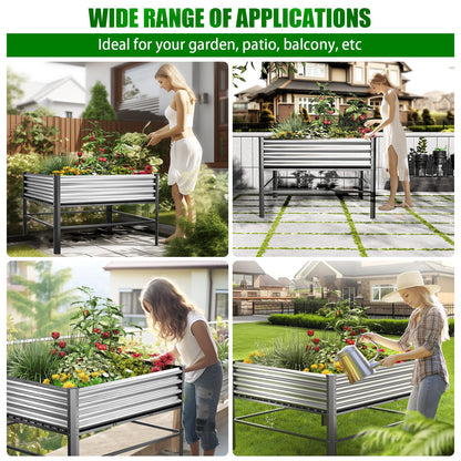 Doniks Raised Garden Bed with Legs, 48×48×32in Large Outdoor Metal Galvanized Garden Planting Box,1000lb Capacity for Vegetables Lawn Green Flowers, Fruits, Terrace
