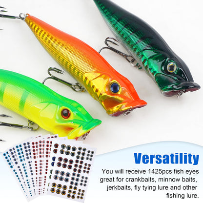 SILANON 1425pcs Fishing Lure Eyes, 3D/4D/5D Fishing Eyes Artificial Realistic Fish Eyes Fly Tying Eyes for Making Fishing Bait Lures Crafts DIY Materials Tool