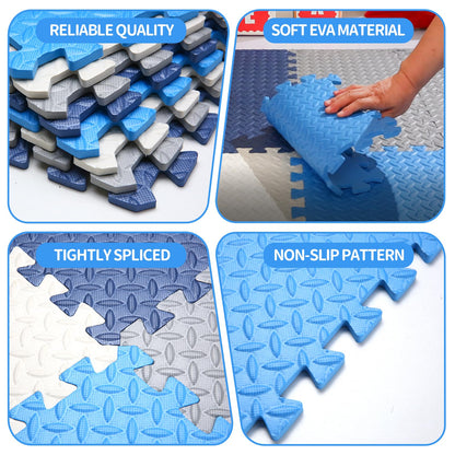 Coolcandy Baby Foam Play Mat 16Pcs with Edge Strips, 4 Colors Interlocking Floor Tiles, 0.4″ Thickened Non-Slip Puzzle Floor Mat for Infants Toddlers Playroom & Daycare