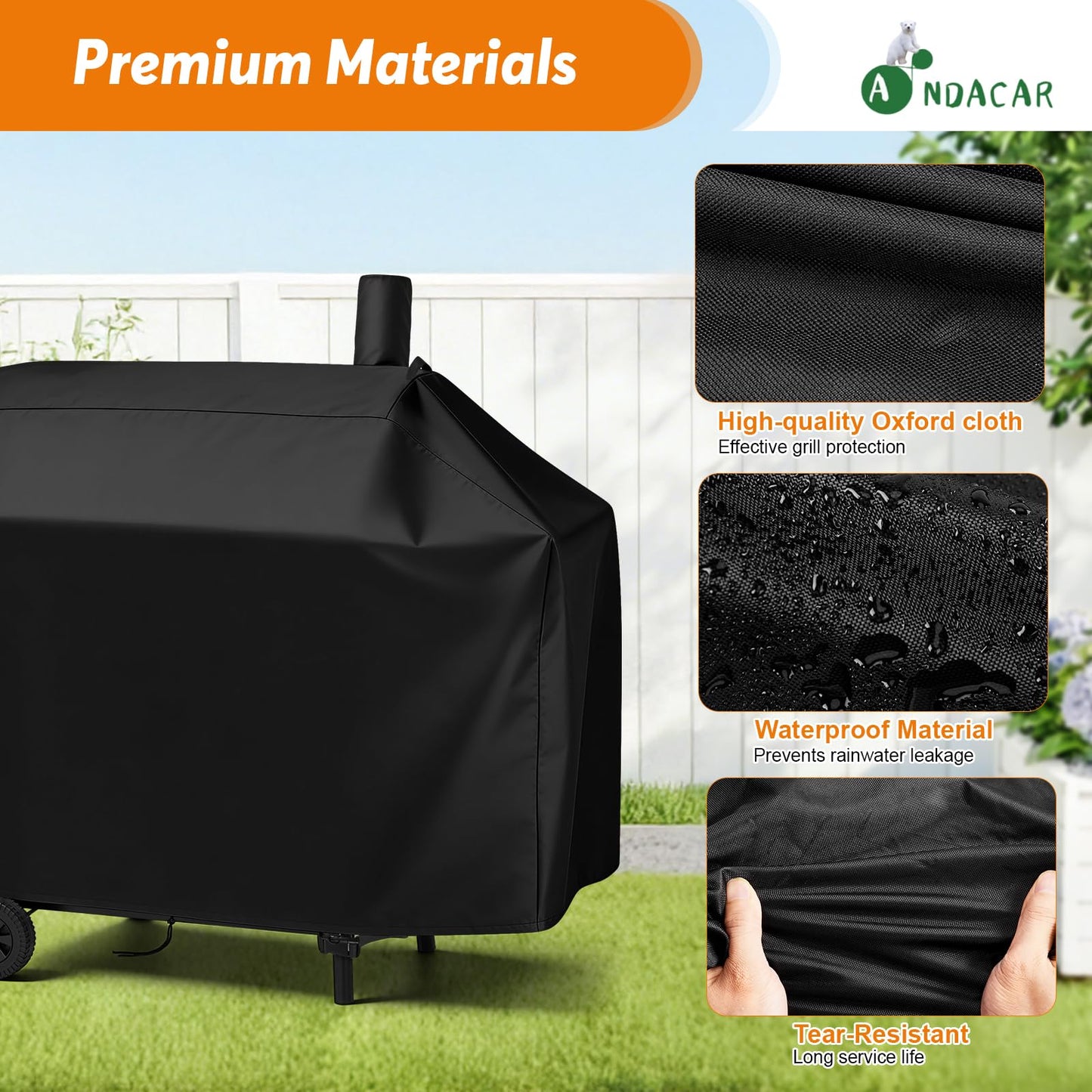 Andacar Charcoal Grill Cover for CC1830V 30 Charcoal Grill, Smoker Grill Cover for Outdoor Grill Waterproof BBQ Grill Cover - 44" L×29" W×45" H, Black