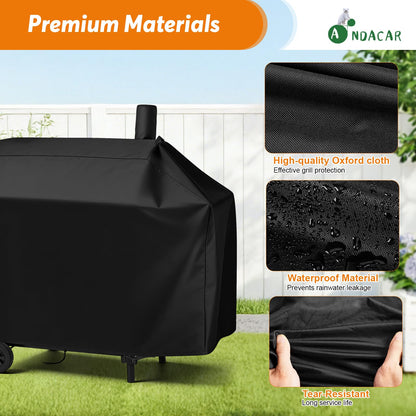 Andacar Charcoal Grill Cover for CC1830V 30 Charcoal Grill, Smoker Grill Cover for Outdoor Grill Waterproof BBQ Grill Cover - 44" L×29" W×45" H, Black