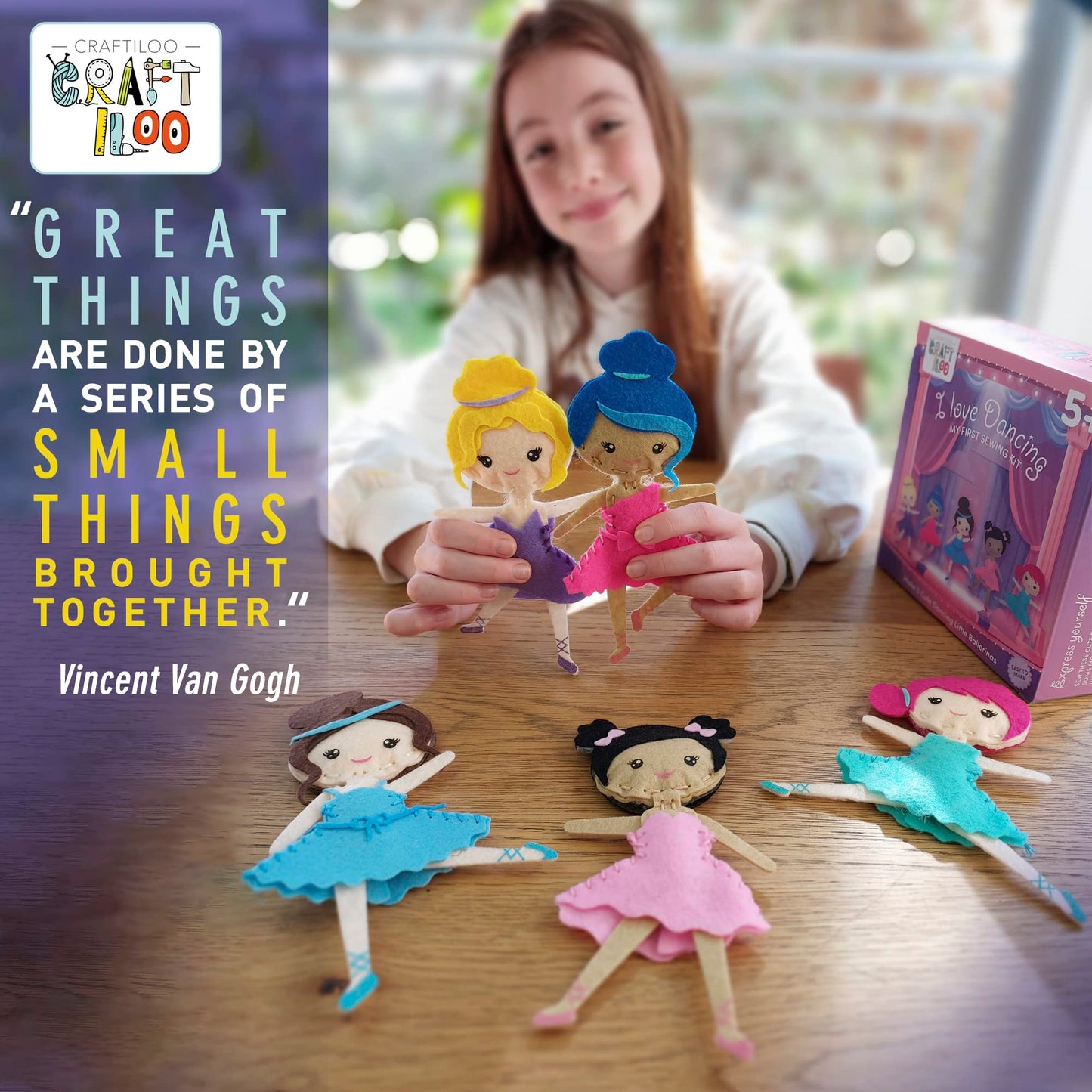 CRAFTILOO Ballerina Dancers Sewing Kit for Kids, Fun and Educational Craft Set for Boys and Girls Age 5-12, Sew Your Own Felt Ballerina Craft Kit for Beginners