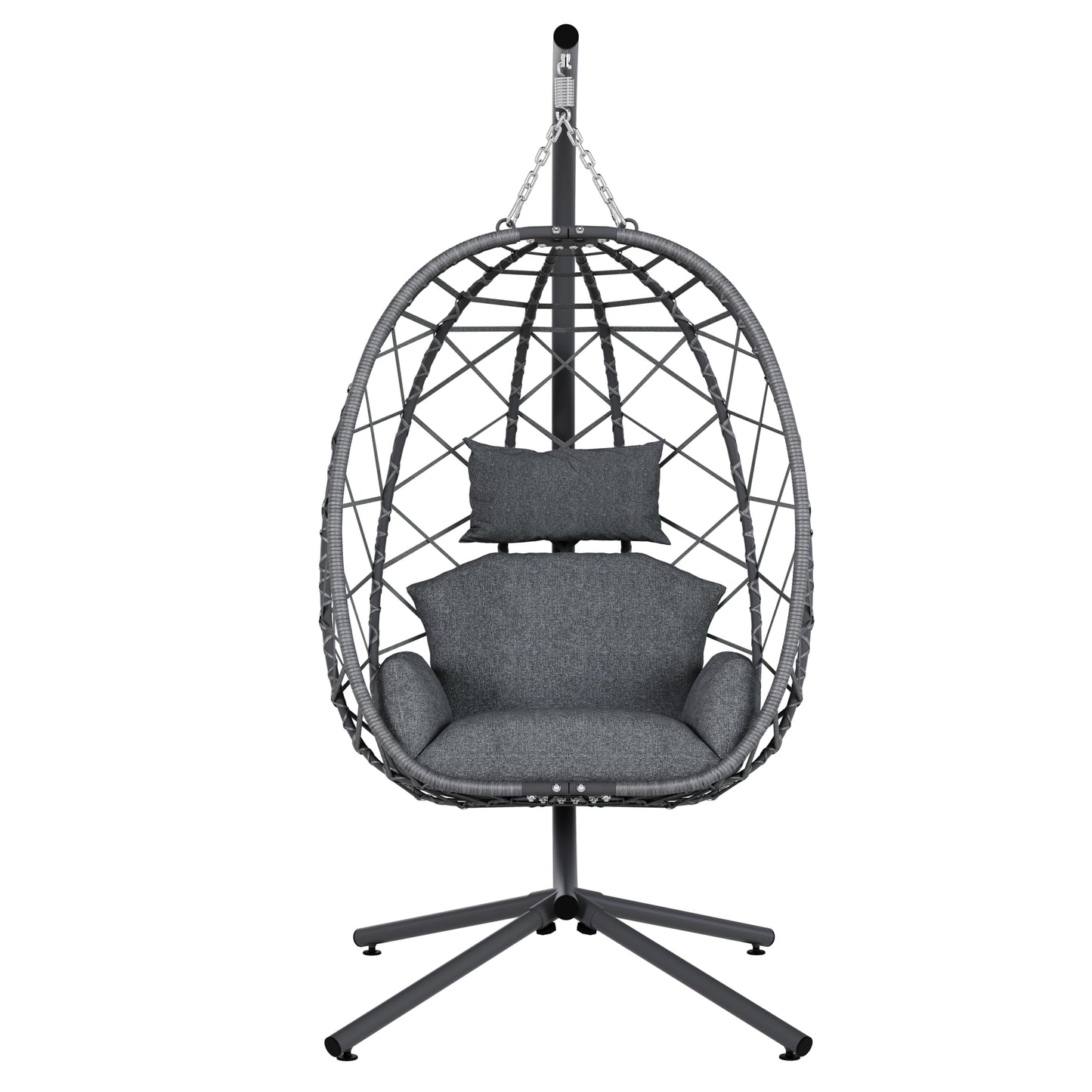 SWITTE Hanging Egg Chair with Stand, Outdoor Indoor Rattan Wicker Egg Swing Chair with Cushion, Heavy Duty Patio Hammock Chairs for Garden Backyard Balcony Bedroom, 400LBS Capacity, Dark Grey