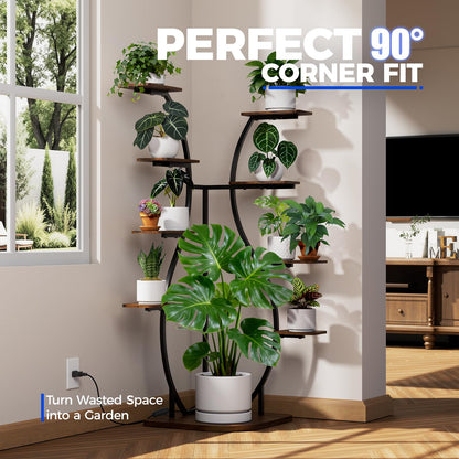 Barrina LS12 Corner Plant Stand with Grow Light, 62.2" Tall 9-Tier Plant Shelf for Large Plant, Warm Full Spectrum T5 Grow Lights, S-Shape Corner Flower Holder for Living Room, Home Decor, Gardening