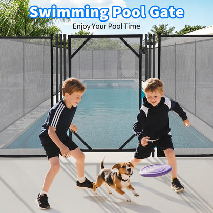 Pool Fence Gate, Modular Removable Safety Barrier with 320GSM Mesh, Connectable Panels for Any Pool Shape, Ideal for Inground, Above Ground Pools, Patios, Gardens, Black Modern Design