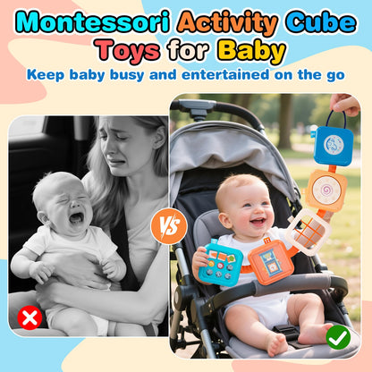 Flwedora Busy Board Toys for 1 Year Old Toddlers, Montessori Sensory Travel Toys for Airplane Car, Baby Learning Toy Gift for 1 Year Old Boy Girl & Activity Cube (Easter Stocking Stuffer, Birthday)