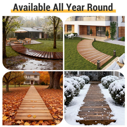 6FT Curved Wooden Garden Pathway Walkway Outdoor Roll Out Decorative Garden Non-Slip Patio Path Decorative Boardwalk Outdoor Road Floor for Backyard Beach Wedding Party