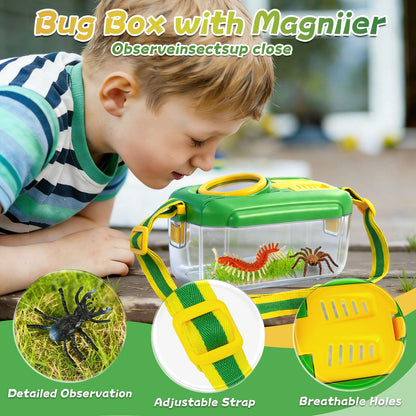 BLOOLILIES Bug Catcher for Kids, 28 PCS Outdoor Explorer Kit with Magnifier Glass Bug Collector Toy Butterfly Net Catcher Tweezers Insect Cognition Cards Outdoor Toys for Kids Ages 4-8 Boys Girls