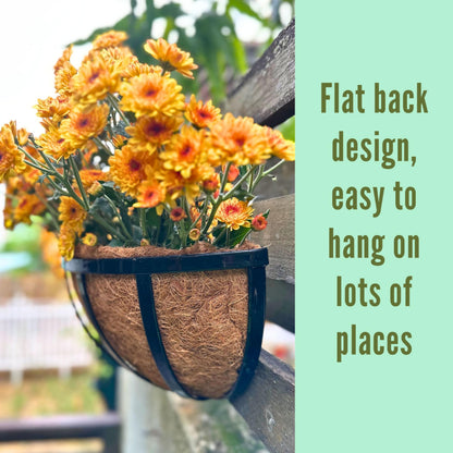 LalaGreen Wall Planters (2 Pack, 12 Inch) Black Metal Deck Railing Planter with Coco Liners, Wall Plant Holder Window Basket Flower Pots for Outdoor Plants, Horse Trough Fence, Balcony, Garden, Patio