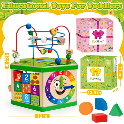 Wooden Activity Cube for 1 Year old, 12-18 Month Boys & Girls, 7-in-1 STEM Montessori Early Developmental Learning Toys for Kids Aged 1-2, Ideal 1st Birthday Gift Toys for Baby, Toddlers (Green)