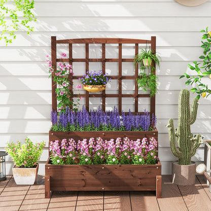 Giantex 2 Pcs Raised Garden Bed with Legs and Trellis, 2-Tier Standing Planter Box with Drain Holes, Outdoor Elevated Garden Trellis for Vine Climbing, Flower Vegetable Fruit Herb Growing