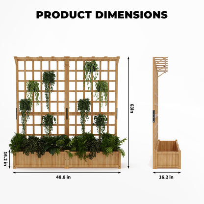 GarveeLife Two-Tier Wooden Planter Box with Trellis for Outdoor Gardens, Elevated Raised Bed for Flowers and Vegetables, 1.4 ft Deep Planter with Hanging Roof & Drainage Holes