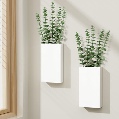 2 Pack Metal Wall Planter Vases Decor with Artificial Eucalyptus, Modern Farmhouse Rustic Hanging Pocket Planters for Indoor Greenery and Flowers, Living Room Bedroom Kitchen Decoration, White