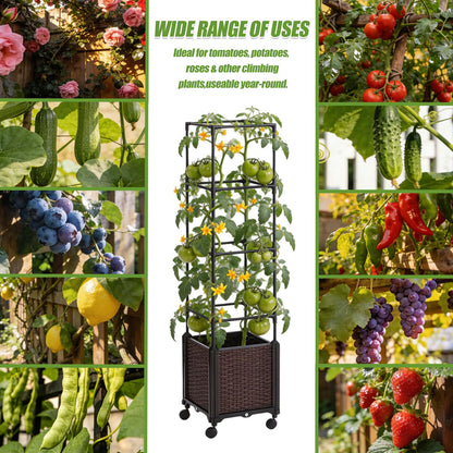 Risirica Tomato planter,Raised Garden Bed with Tomato Cage & Trellis, 53"Self-Watering Tomatos Planter with Lockable Wheels,Climbing Plants Large Reservoir for Vegetables Flowers,Indoor Outdoor Patio