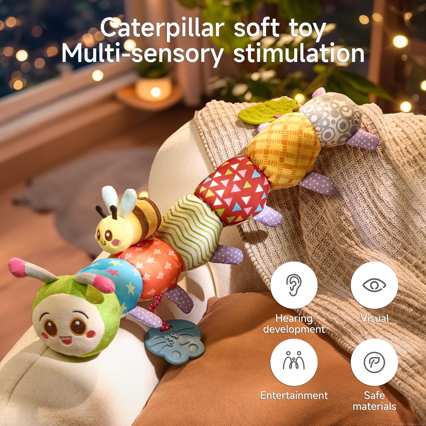 TUMAMA Baby Toys for 0 3 6 9 12 Months, Caterpillar Sensory Toy, Infant Baby Stuffed Animal Activity Soft Toys with Teether, Tummy Time Sensory Toys, Newborn Infant Sensory Toys Birthday Gifts