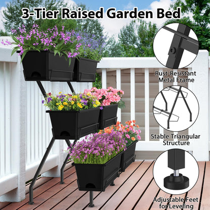 Sunexinlo 3-Tier Vertical Garden Planter with 6 Boxes, 31" Tall Raised Garden Bed with Adjustable Feet for Herbs, Flowers, Vegetables, Ideal for Indoor, Outdoor, Patio, Balcony, Deck Use, Black