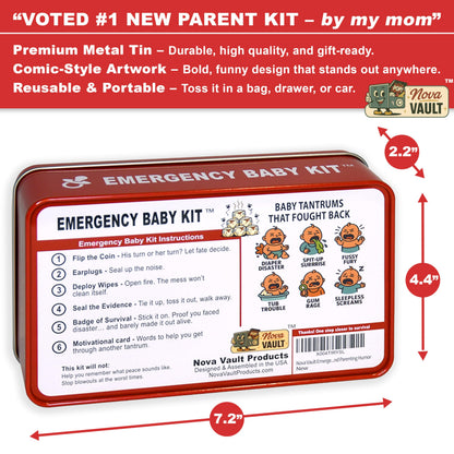 Nova Vault Funny Emergency Baby Newborn Kit Includes Wet Wipes, Flip Coin, Stickers, Jokes, Badge, Bag, Earforam. Ultimate Baby Shower, Family and Freinds Novelty Gag Gift