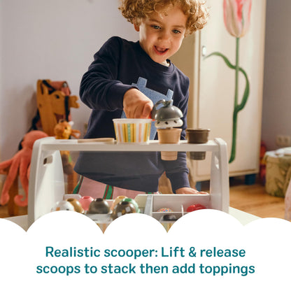 Melissa & Doug Wooden Scoop & Serve Ice Cream Counter, Pretend Play Store, 28 Toy Food & Play Kitchen Accessories, Preschool Toys for Girls & Boys 3+
