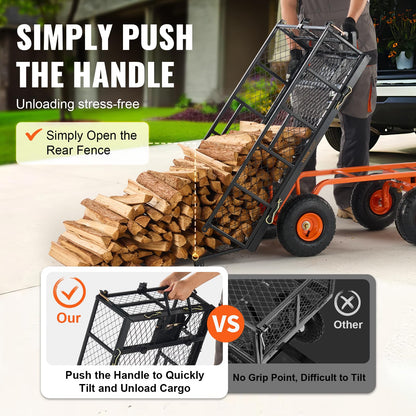 VEVOR 400lbs Steel Garden Dump Cart, Heavy Duty Garden Wagon Yard Dump Wagon with Removable Sides, Convert to Flatbed, Utility Liner, 10in All Terrain Wheels