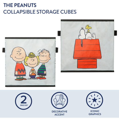 Idea Nuova Storage Cubes for Kids,2 Pack Collapsible Fabric Bins with Handles, Organizer Boxes with Handles for Bedroom, Playroom & Nursery,Peanuts
